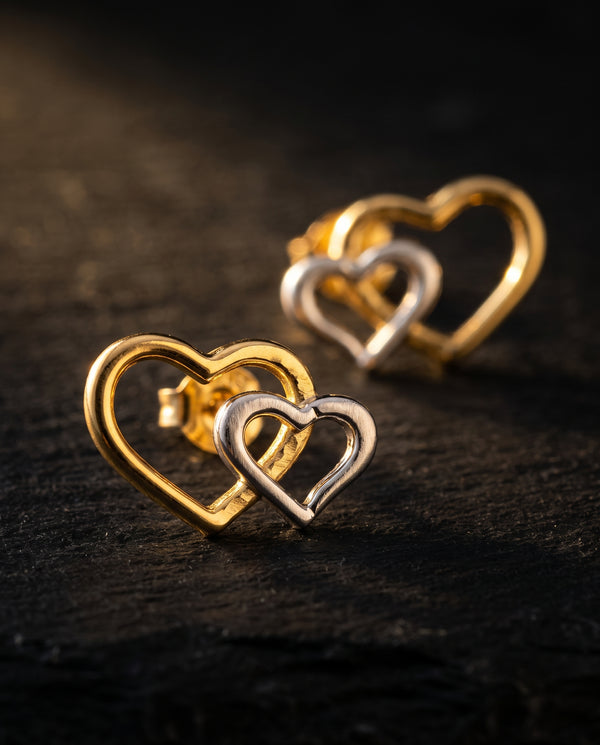 Pendientes corazón oro 9k de botón