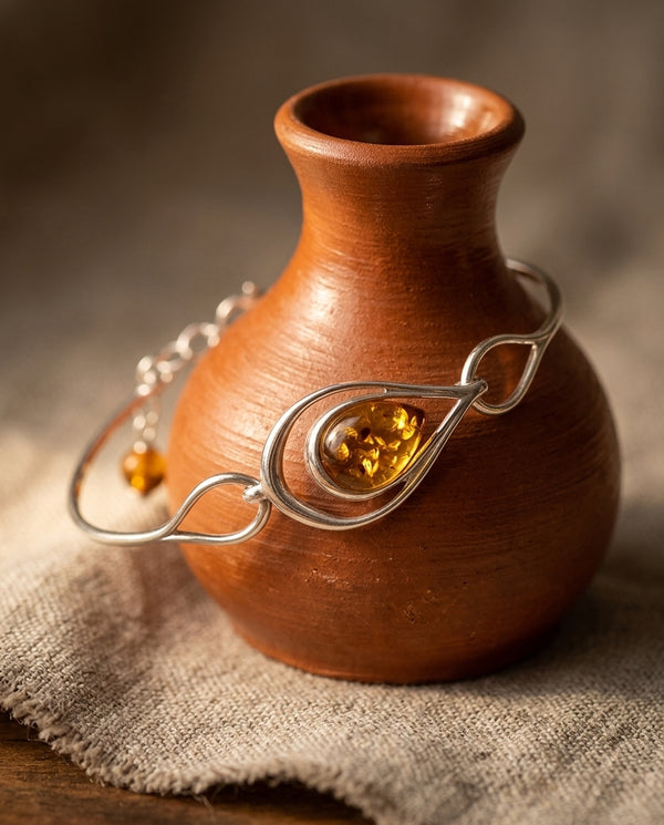Pulsera plata ámbar coñac