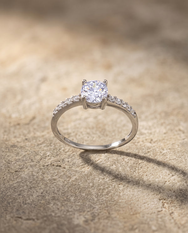 Anillo solitario plata circonita con orla