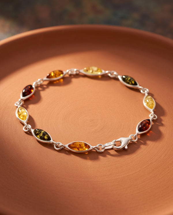 Pulsera plata ámbar multicolor