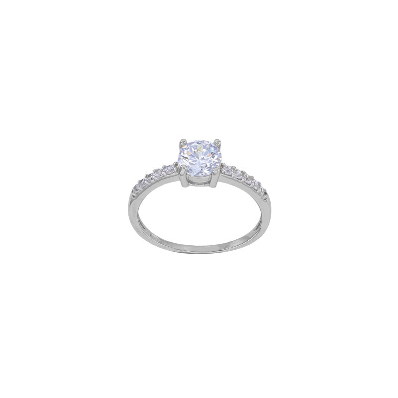 Anillo solitario Plata 925 rodiada con Circonita, piedra de centro