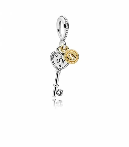 Charm colgante en plata de ley y oro Llave de mi Corazón