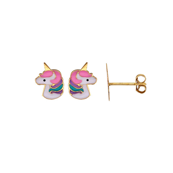 Pendientes de botón Unicornio Oro amarillo de 18k con esmalte