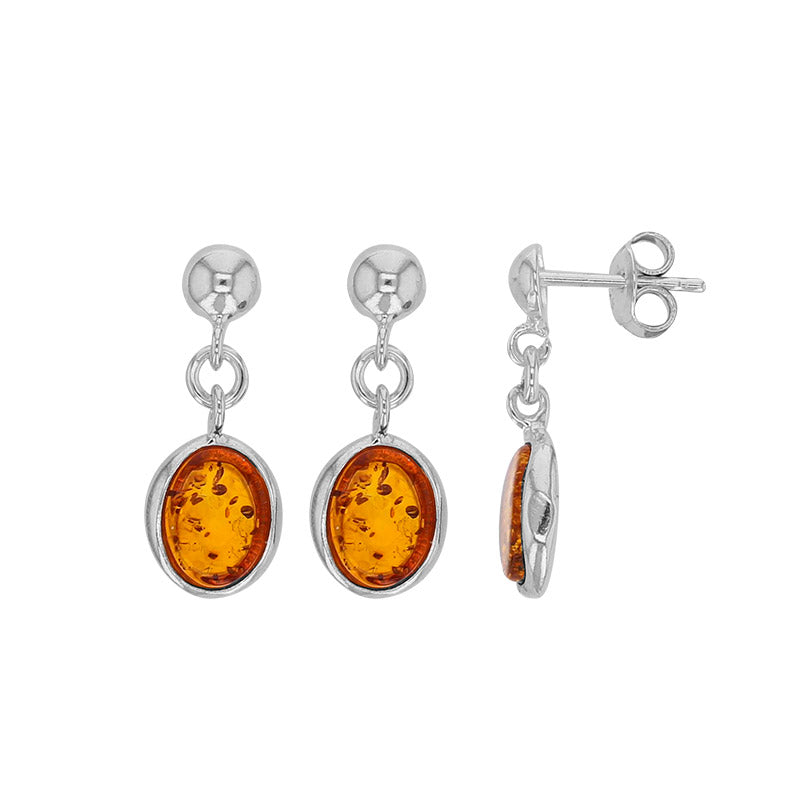Pendientes Plata 925 rodiada con Ámbar