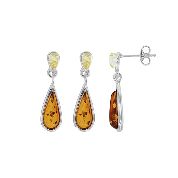 Pendientes Plata 925 rodiada con Ámbar