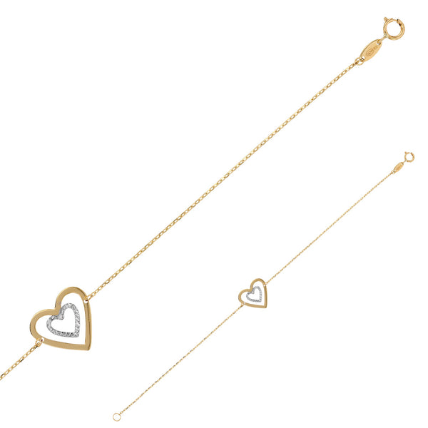 Pulsera corazón doble bicolor oro 9 quilates