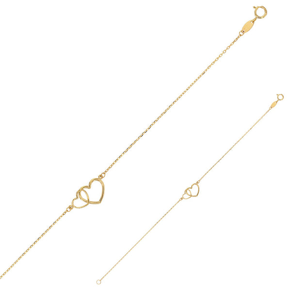 Pulsera corazones entrelazados calados, oro 9 quilates