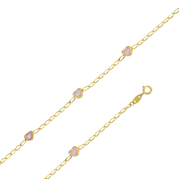 Pulsera de oro con corazones rosas