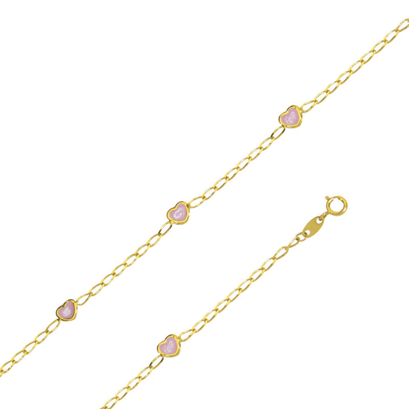 Pulsera de oro con corazones rosas