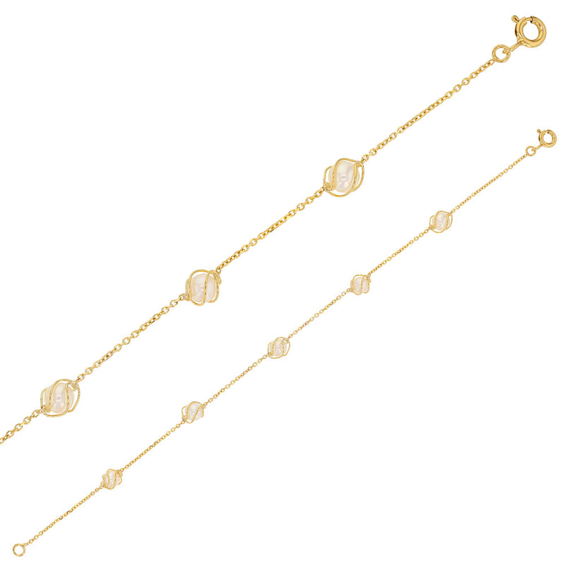 Pulsera de oro ancora con perlas enjauladas