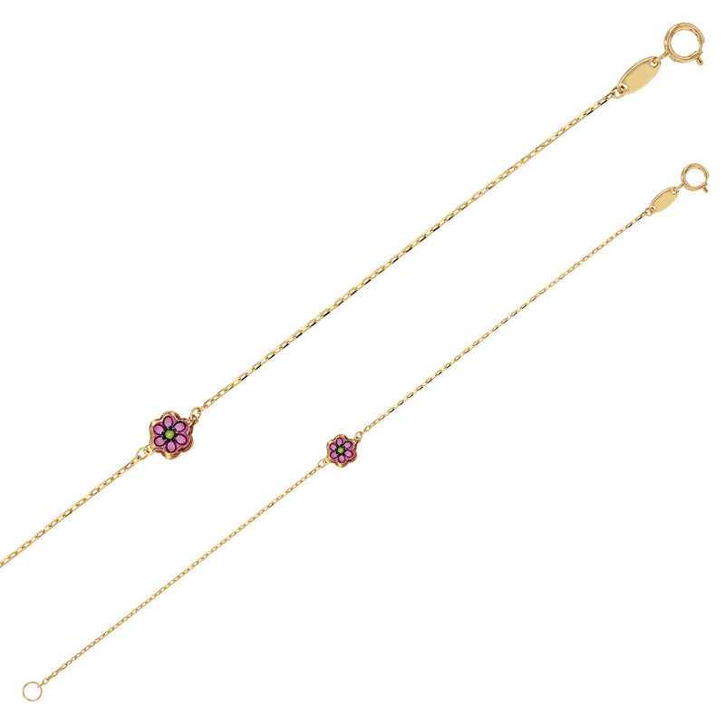 Pulsera infantil de oro con flor rosa