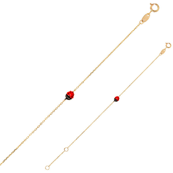 Pulsera Mariquita Oro amarillo de 18k con esmalte rojo