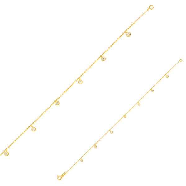 Pulsera, oro 9 quilates, borlas y óxidos de circonio