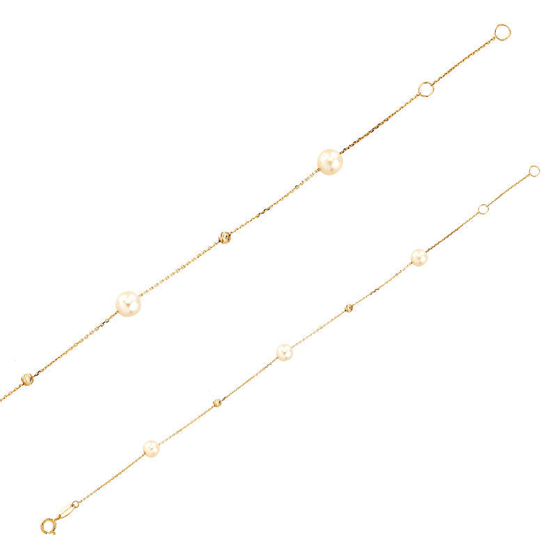 Pulsera de oro con bolitas diamantadas y perlas