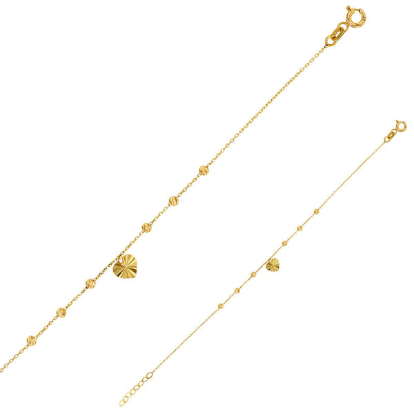 Pulsera oro 9 quilates, corazón grabado y bolitas repujadas