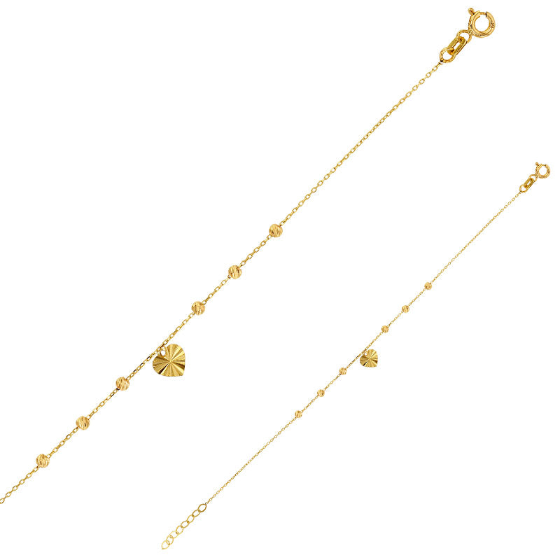 Pulsera oro 9 quilates, corazón grabado y bolitas repujadas