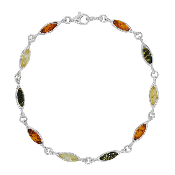 Pulsera Plata 925 rodiada con Ámbar multicolor