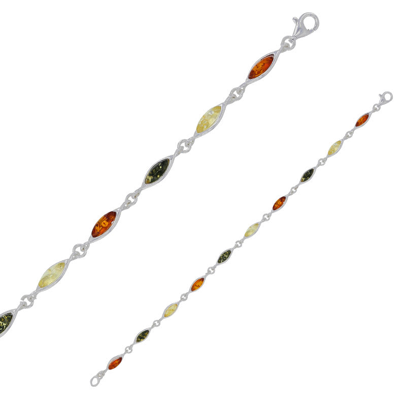 Pulsera Plata 925 rodiada con Ámbar multicolor